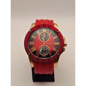 STRADA Japanese Movement Watch w/Red Silicone Band & Stainless Steel Back
